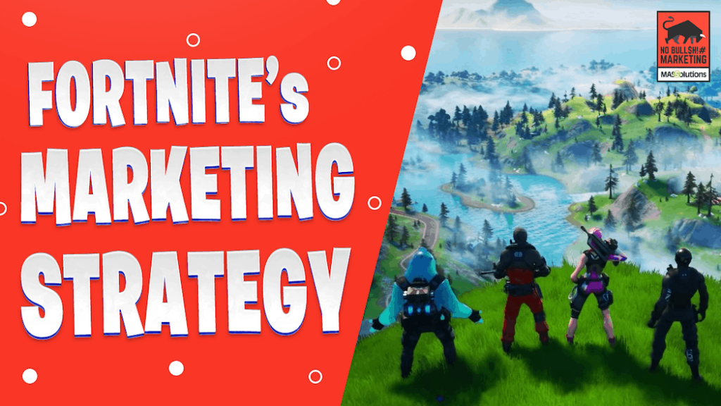 Picture of Fortnite's logo and text that reads, "Fortnite's Marketing Strategy"